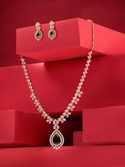 Zaveri Pearls - Green Cubic Zirconia Contemporary Jewellery Set