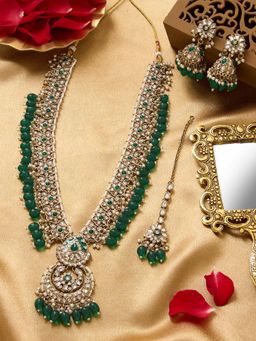 Zaveri Pearls - Green Beads Kundan Meenakari Jewellery Set