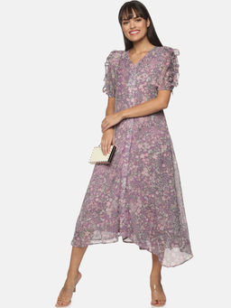 IS.U - Button Down Puff Sleeve Lavender Midaxi Dress