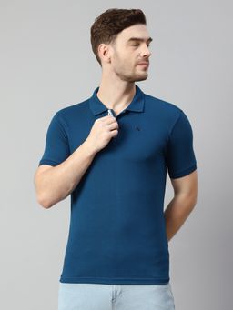 Cantabil - Men Cotton Dark Blue Polo T-Shirt