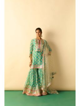 Gopi Vaid - Women Aqua Aarzoo Kurta with Sharara and Dupatta