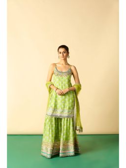 Gopi Vaid - Women Green Ravina Strappy Kurta with Sharara and Dupatta
