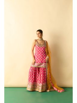Gopi Vaid - Women Pink Ravina Strappy Kurta with Sharara and Dupatta