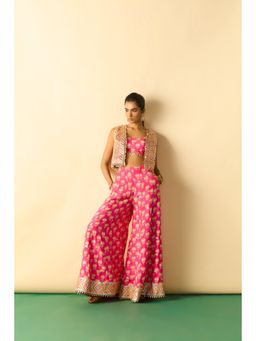 Gopi Vaid - Women Pink Eira Top with Palazzo and Jacket