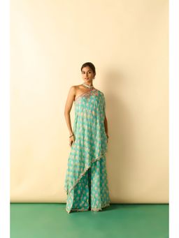 Gopi Vaid - Women Aqua Dia One Shoulder Tunic with Palazzo