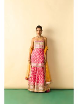 Gopi Vaid - Women Pink Dhriaa Strappy Tunic with Sharara and Dupatta