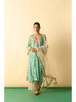 Gopi Vaid - Women Aqua Dwiti Kurta with Pant and Dupatta