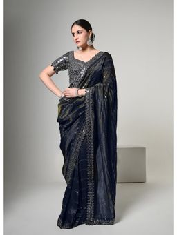 OHH CROW - Imperial Black Celestial Saree with Stitched Blouse