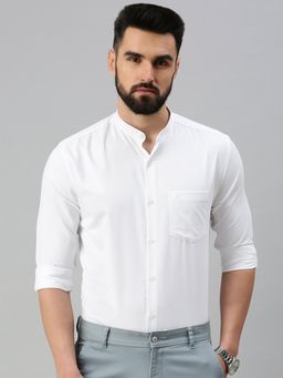 SHOWOFF - Men Roll-Up Sleeves White Solid Shirt