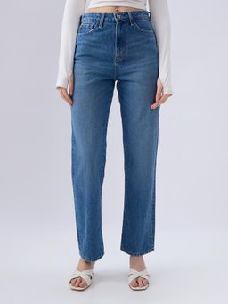 Spykar - Mid Blue Straight Fit High Rise Jeans for Women