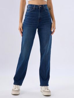 Spykar - Navy Blue Straight Fit Mid Rise Jeans for Women