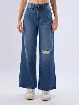Spykar - Vintage Blue Wide Leg High Rise Jeans for Women