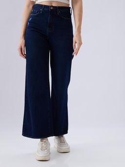 Spykar - Navy Blue Wide Leg High Rise Jeans for Women