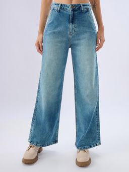 Spykar - Vintage Blue Wide Leg Mid Rise Jeans for Women