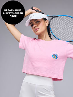 Kica - Relaxed Fit Cotton Crop Top For Women- KIC006 Pink