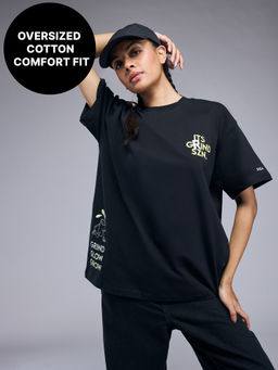 Kica - Cotton Oversized Printed Graphic T Shirt - KIC012 Black