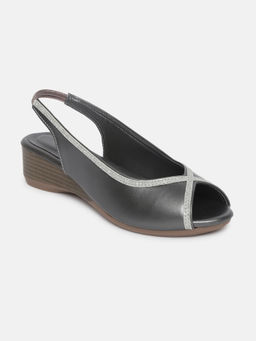 Marc Loire - Women Gun Metal Grey Solid Casual Heeled Sandals