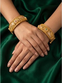 Adwitiya - Womens Pastel Meenakari Gold Plated Antique Bangles (Pack of 2)