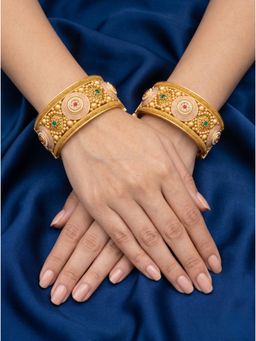 Adwitiya - Womens Gold Plated Pastel Meenakari Floral Kada Bangles (Pack of 2)