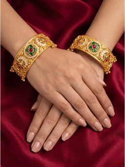Adwitiya - Womens Gold Plated Royal Enamel Kada Bangles (Pack of 2)