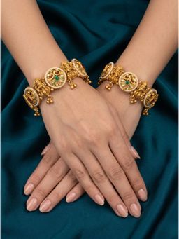 Adwitiya - Womens Gold Plated Nakshi Temple Kada Bangles (Pack of 2)