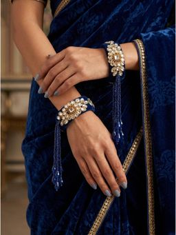 Adwitiya - Womens Royal Blue Velvet and Kundan Tassel Kada Bangles (Pack of 2) (2.6)
