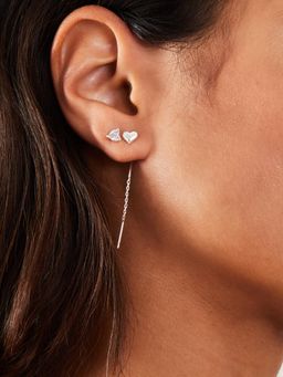 Accessorize London - Womens Sterling Silver Plated Diamante Chain Heart Stud Earrings (Pack of 2)