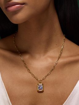 Accessorize London - Womens Stainless Steel Rectangle Stone Pendant Necklace