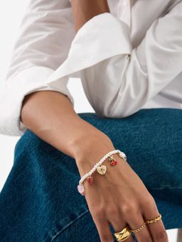 Accessorize London - Womens Cherry Charm Pearl Bracelet