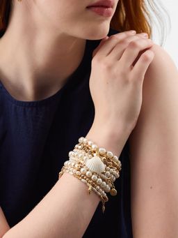 Accessorize London - Womens Sealife Charm Pearl Stretch Bracelets (Pack of 10)
