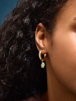 Accessorize London - Womens 14k Gold Plated Green Aventurine Hoop Drop Earrings