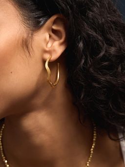 Accessorize London - Womens 14k Gold Plated Wave Hoop Earrings