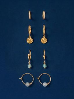 Accessorize London - Womens 14k Gold Plated Semi Precious Hoop Earrings (Pack of 4)