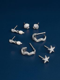 Accessorize London - Womens Sterling Silver Plated Shell Stud and Hoop Earrings (Pack of 4)