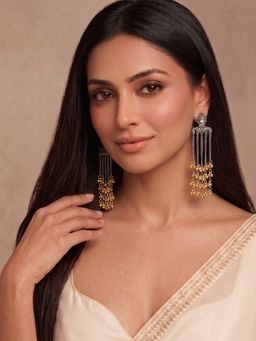 Niscka - Womens Golden Beads Handcrafted Oxidised Dangler Earrings