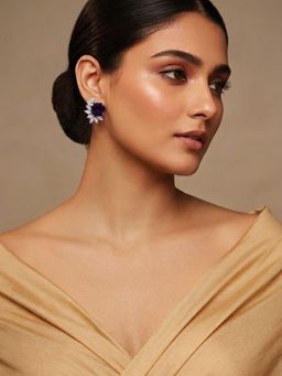 Niscka - Rhodium Plated Starlite Purple White AD Statement Earrings