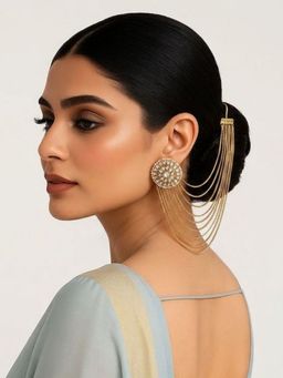 Niscka - Regal 24K Gold Plated Kundan Pearl Ear Chain Earrings
