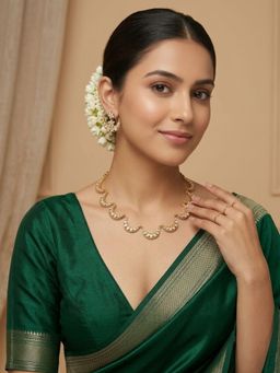 Niscka - 24K Matte Gold Crescent Kundan CZ Necklace with Earrings