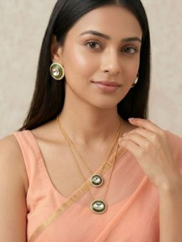 Niscka - 24K Gold Plated Double Layered Kundan Necklace with Earrings