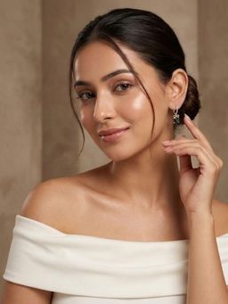 Niscka - Gold Plated Black Stone Artisan Statement Earrings