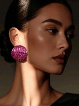 Niscka - Handcrafted Purple Stone Statement Round Earrings