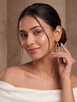 Niscka - Gold Plated Orange Stone CZ Dangler Earrings