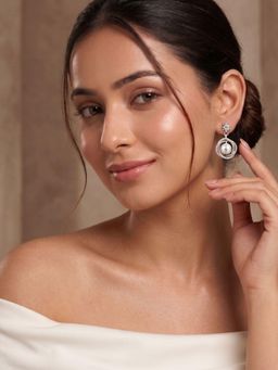 Niscka - Rhodium Plated AD Pearl Statement Earrings