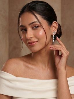 Niscka - Rhodium Plated White AD Statement Earrings