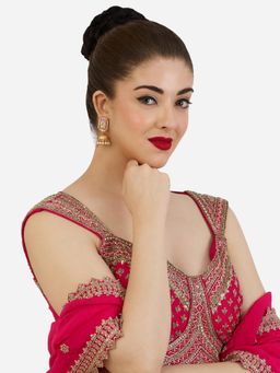 Zaveri Pearls - Pink Stones and Beads Embellished Traditional Jhumka Earrings - ZPFK22492