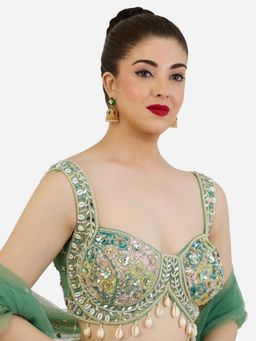 Zaveri Pearls - Pink Green Stones and Beads Embellished Ethnic Jhumka Earrings - ZPFK22493