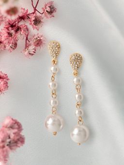 Zaveri Pearls - Gold Tone Dazzling Diamonds White Pearls Embellished Dangle Earrings - ZPFK22508