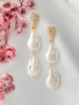 Zaveri Pearls - Gold Tone Dazzling Diamonds and Baroque White Pearls Dangle Earrings - ZPFK22509