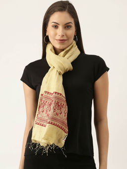 ArtEastri - Beige Handloom Baluchari Sita Eri Silk Stole