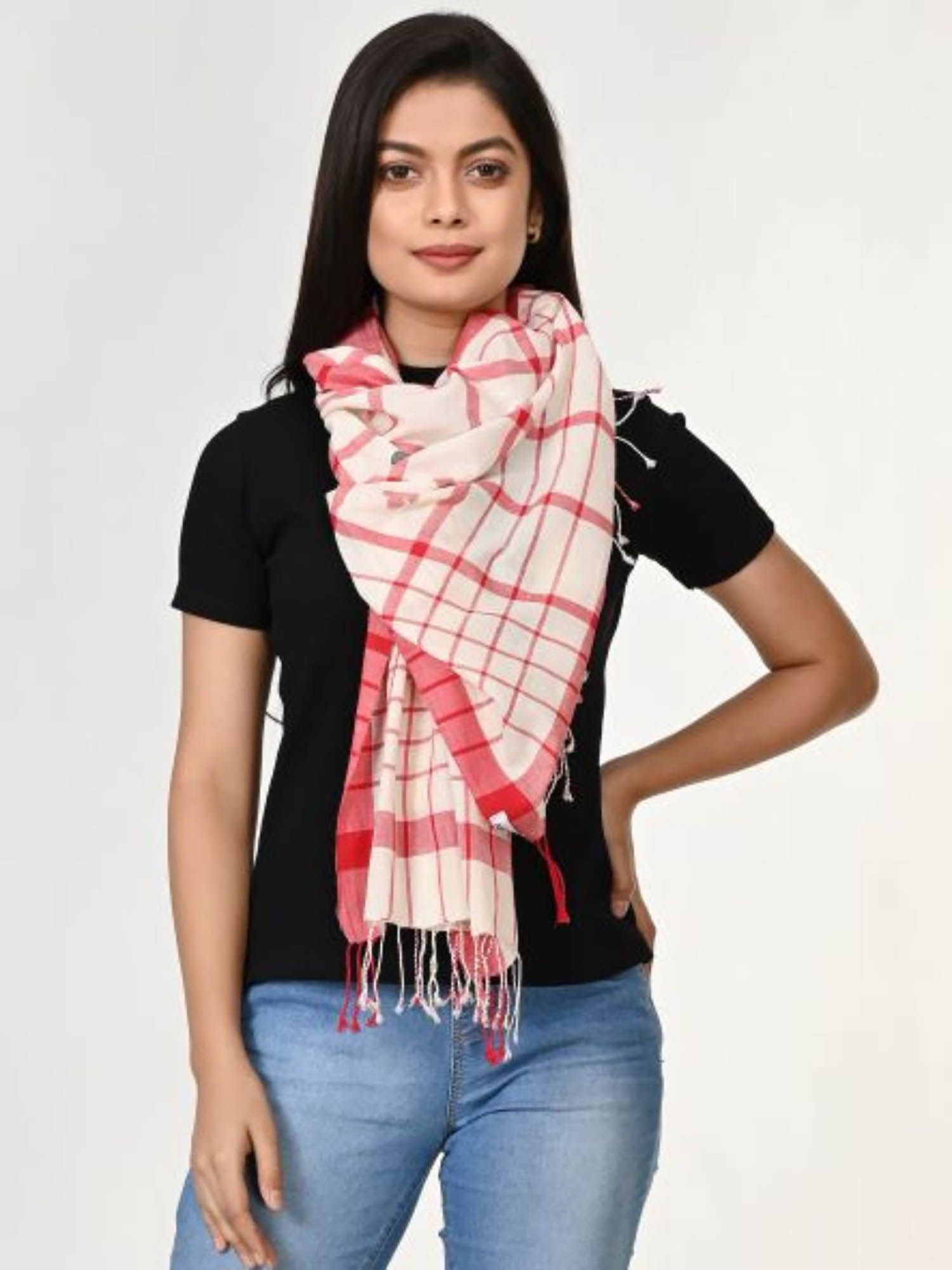 arteastri White Handloom Jamdani Cotton Stole For Women-picture-23